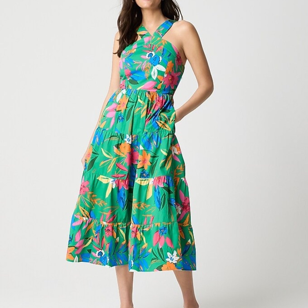 NWOT / J.crew factory Printed tiered halter midi dress - Picture 1 of 8